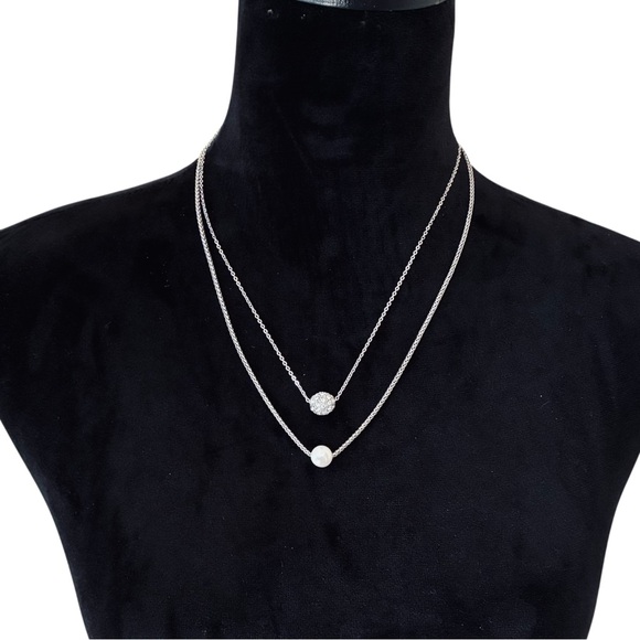 New NWT J. Jill Silver Classic Layered Pearl Rhinestone Crystal Necklace $49 Tag - Picture 3 of 4
